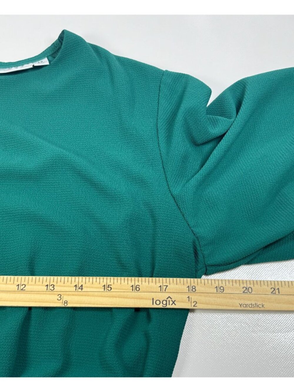 Emerald Green Dress 12 Fit Flare Long Bishop Slv Braided Belt Crepe Mini Pleat - Picture 4 of 7